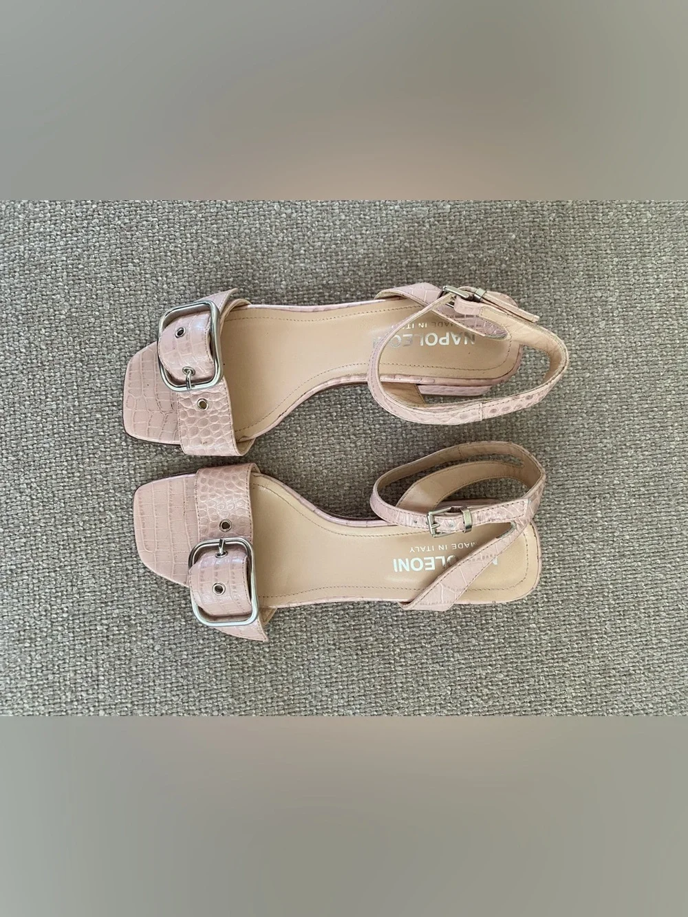 Napoleoni Pink Croc-Embossed Buckle Ankle-Strap Sandals